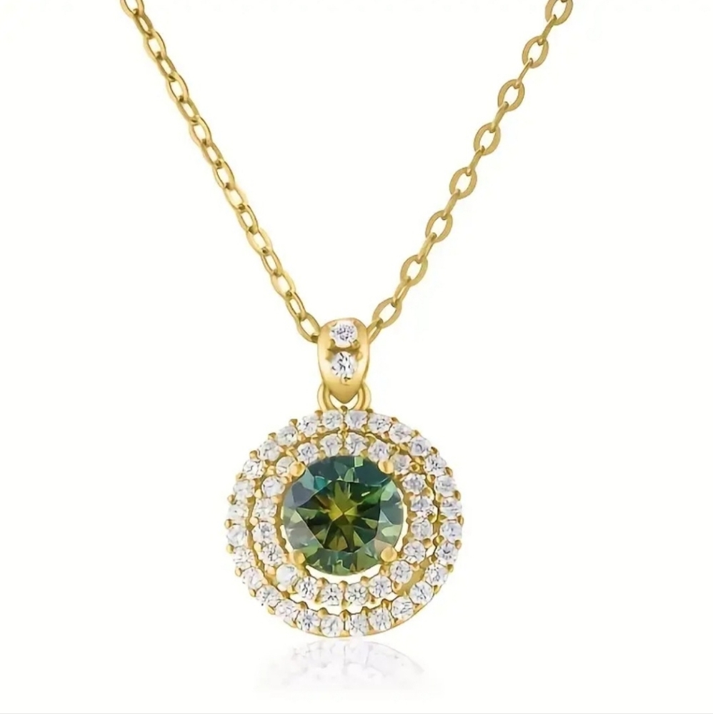NWT 1 CT DARK GREEN MOISSANITE 💎 NECKLACE IN 14K GOLD OVER STERLING SILVER